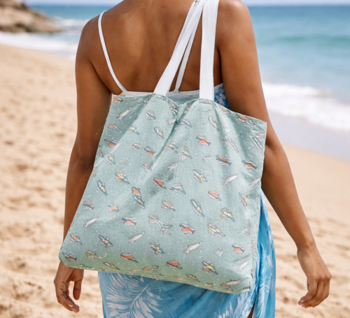 Sac-serviette de plage motif baskets transformable